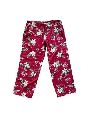 Vintage 90s Caribbean Joe Red Tropical Floral Rayon Drawstring Pants - Size M
